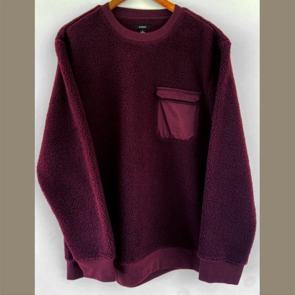 NWT, Mens Burgundy Long Sleeve Fleece Pullover - Picture 1 of 3